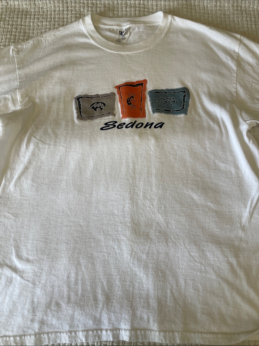 Anvil White Tee with Orange & Gray Graphic - Sedona